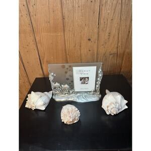 3D Ocean Beach Shells Glass Photo Frame 3.5”x5” Coastal Nautical Decor
